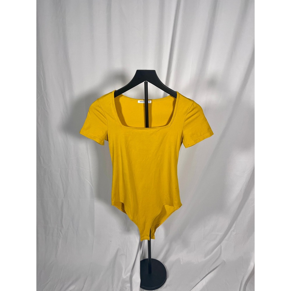 MANGOPOP Mustard Yellow Square Neck Bodysuit Size Small